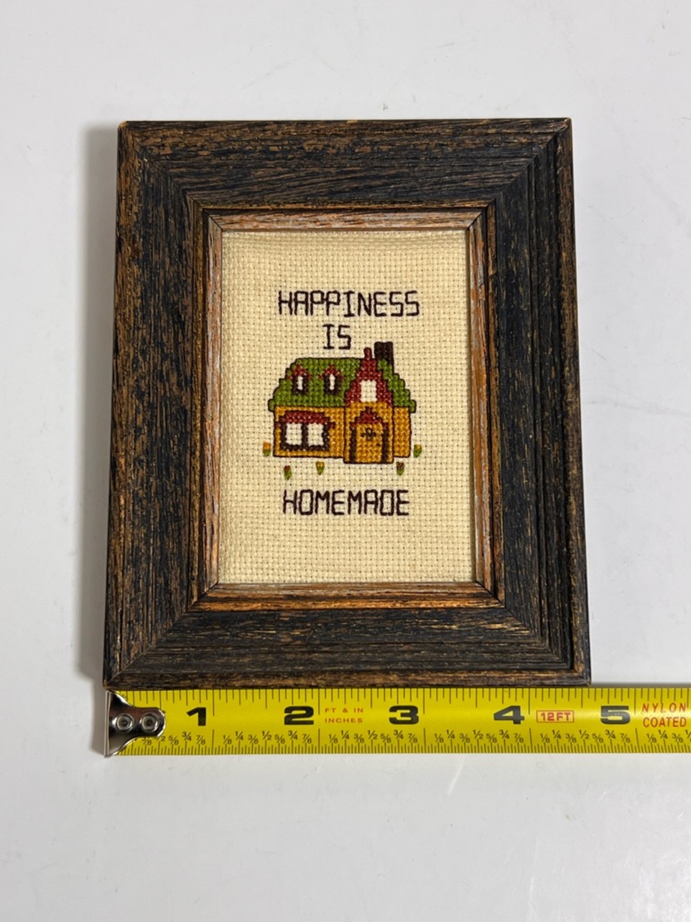 VTG Mini Framed Cross-Stitch Small House Happiness Is Homemade - Picture 4 of 11